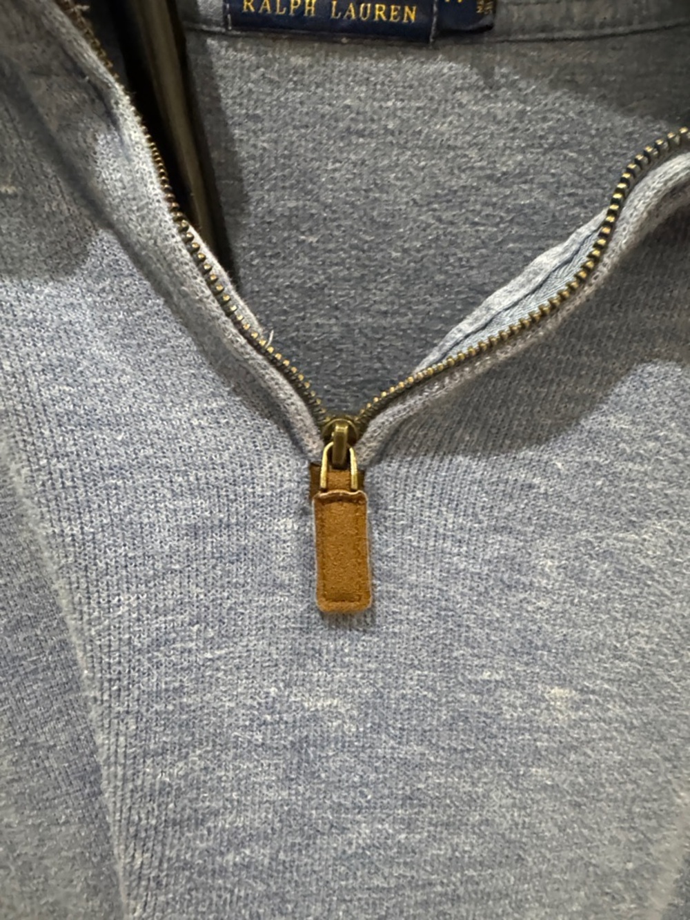 Ralph Lauren Heather Light Blue Quarter-Zip Pullover with Navy Label - Picture 4 of 6